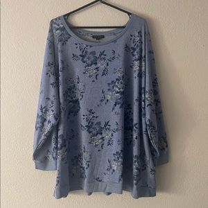 Lane Bryant Blue Gray Floral 3/4 Sleeve Womens Top Polyester 26/28 Plus Size